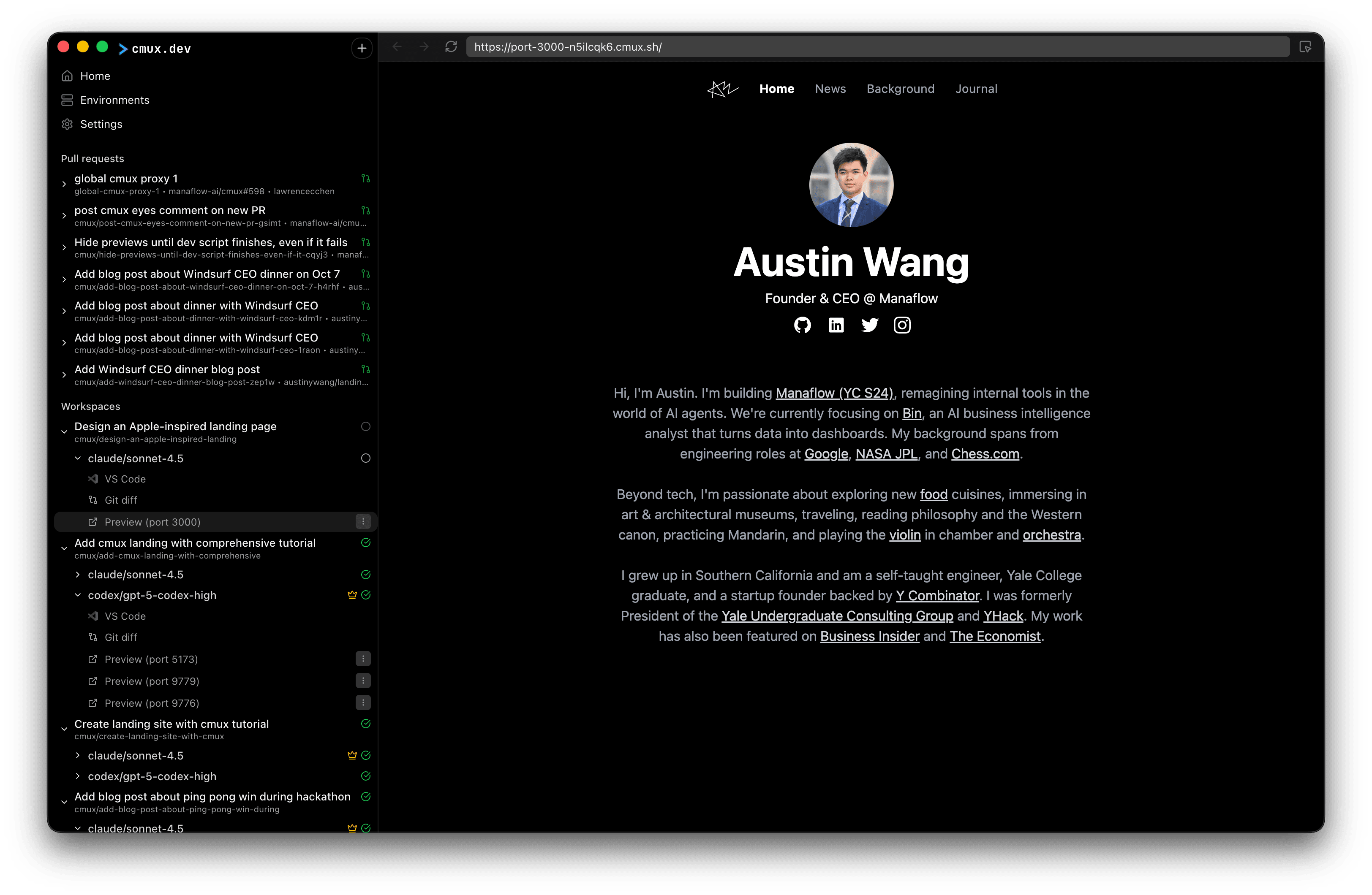 Manaflow vscode instances showing diffs